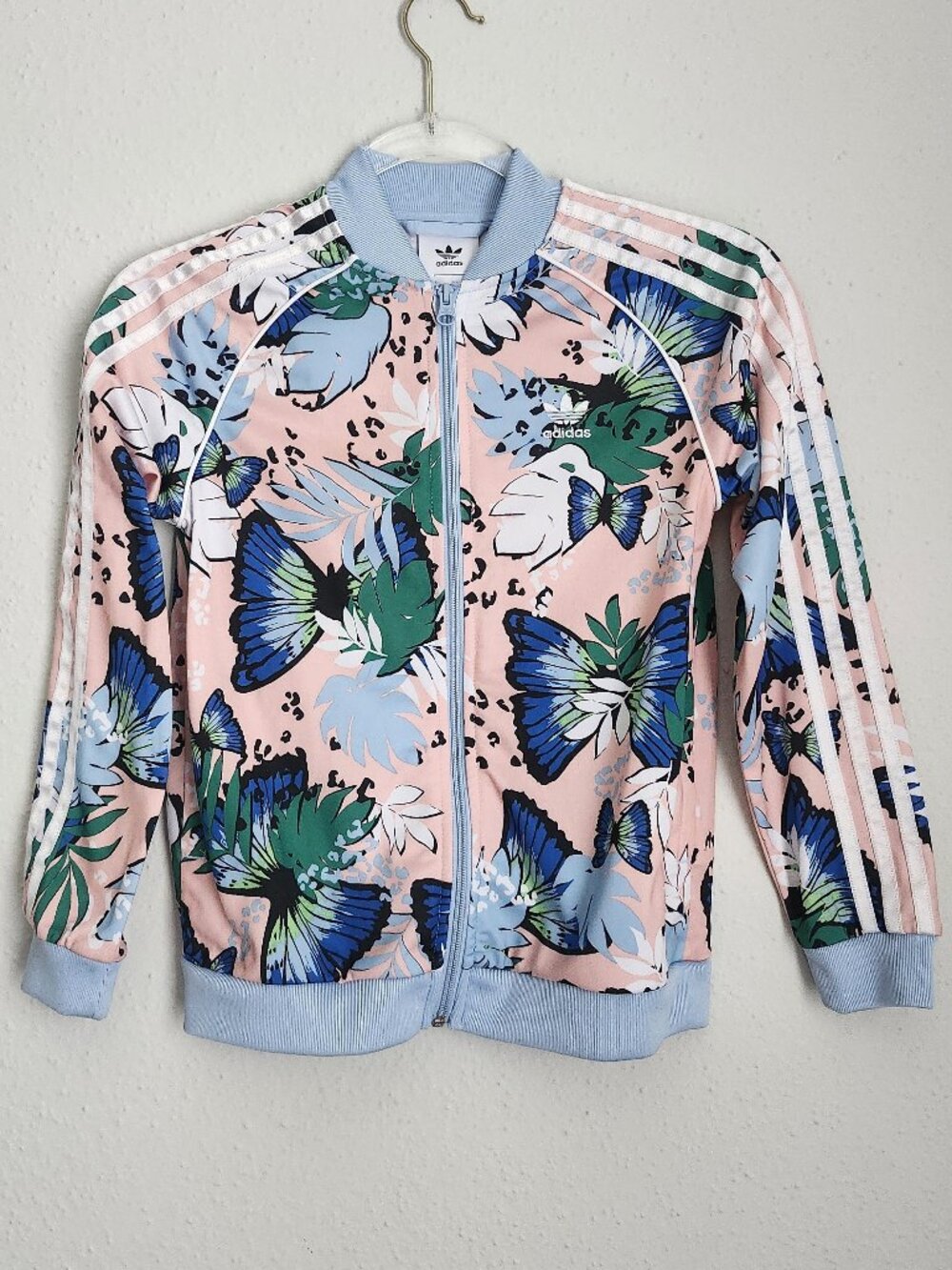 ADIDAS Butterfly Tropical Print Front Zip Track Jacket 9/10Y